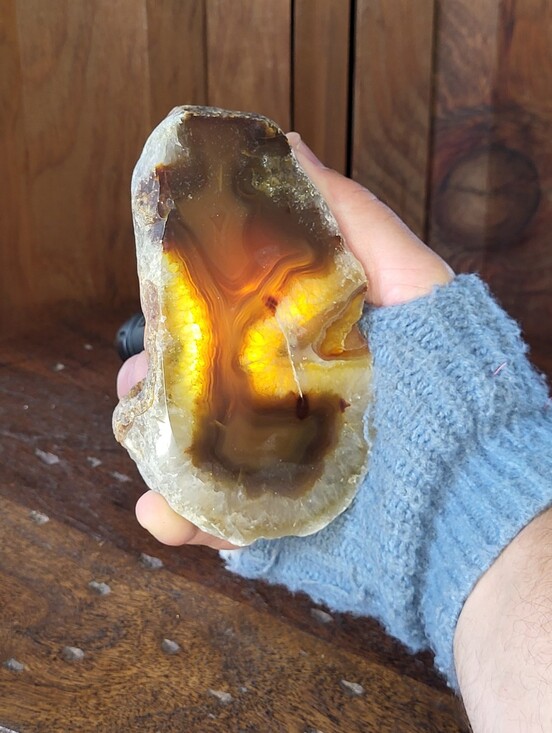 Other - Polished Agate Geode Slice - Amber Brown Glow